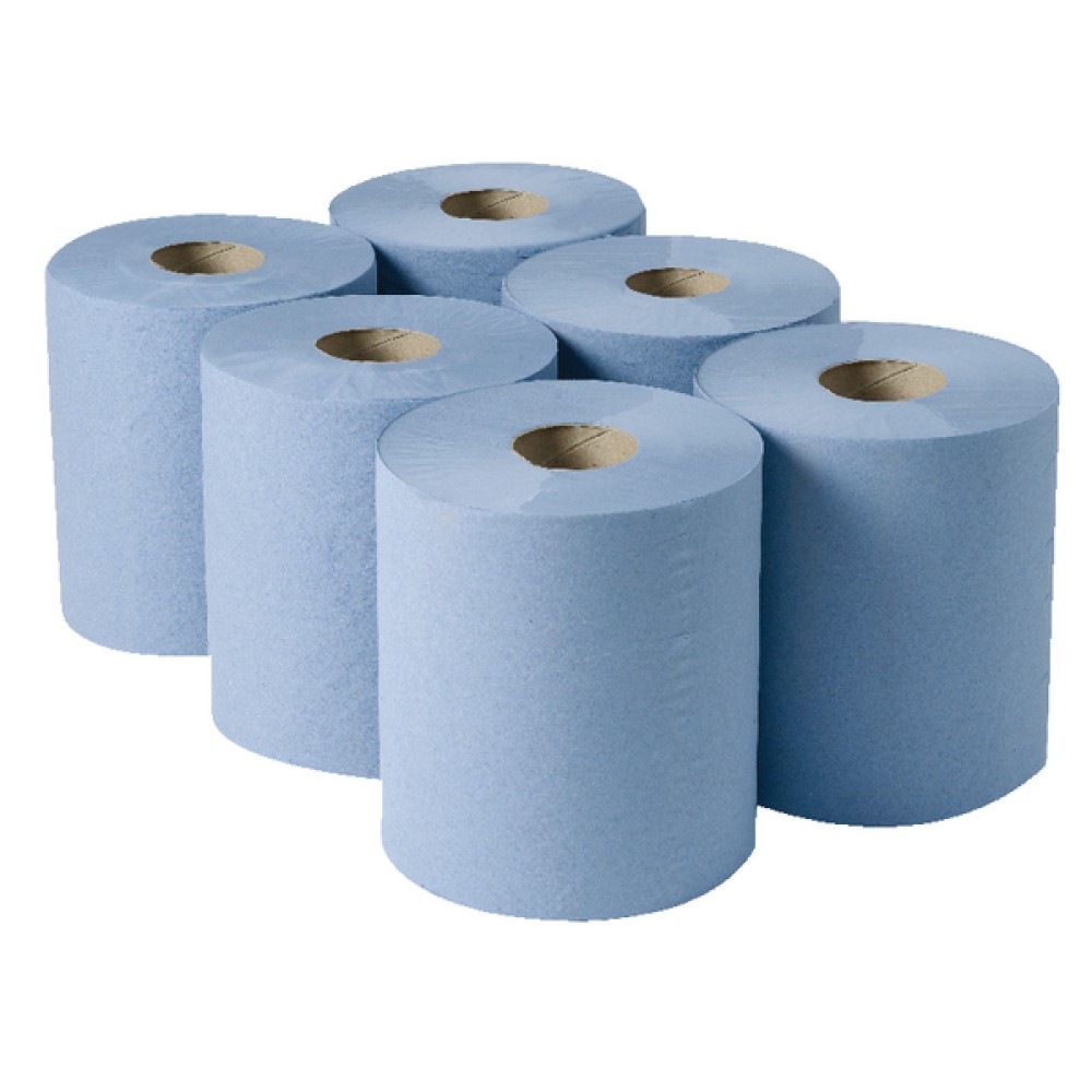 2Work 3-Ply Centrefeed Roll 135m Blue (6 Pack) 2W00083