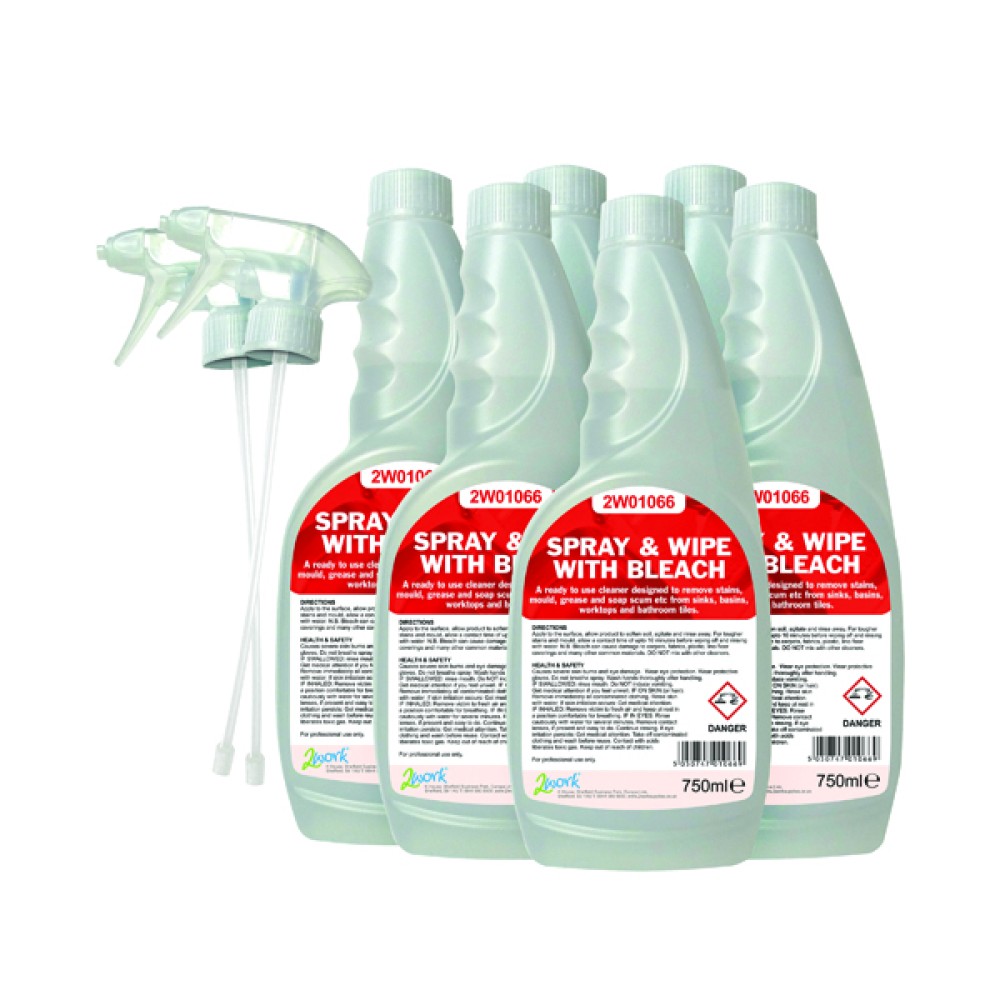 2Work Spray And Wipe With Bleach 750ml (6 Pack) 2W07245