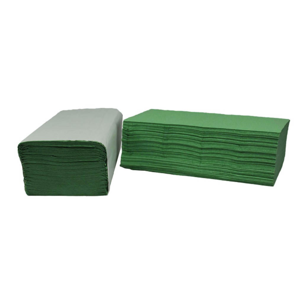 2Work 1-Ply I-Fold Hand Towels Green (3600 Pack) 2W70105