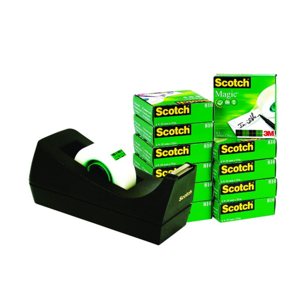 Scotch Magic Tape 810 19mm x 33m (12 Pack) with Free Dispenser SM12