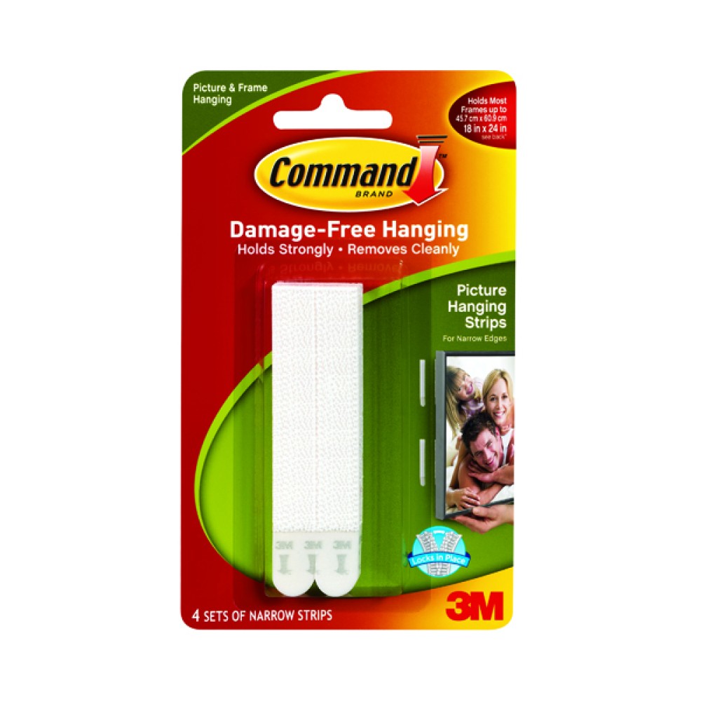 3M Command Narrow Picture Hanging Strips White (4 Pack) 17207