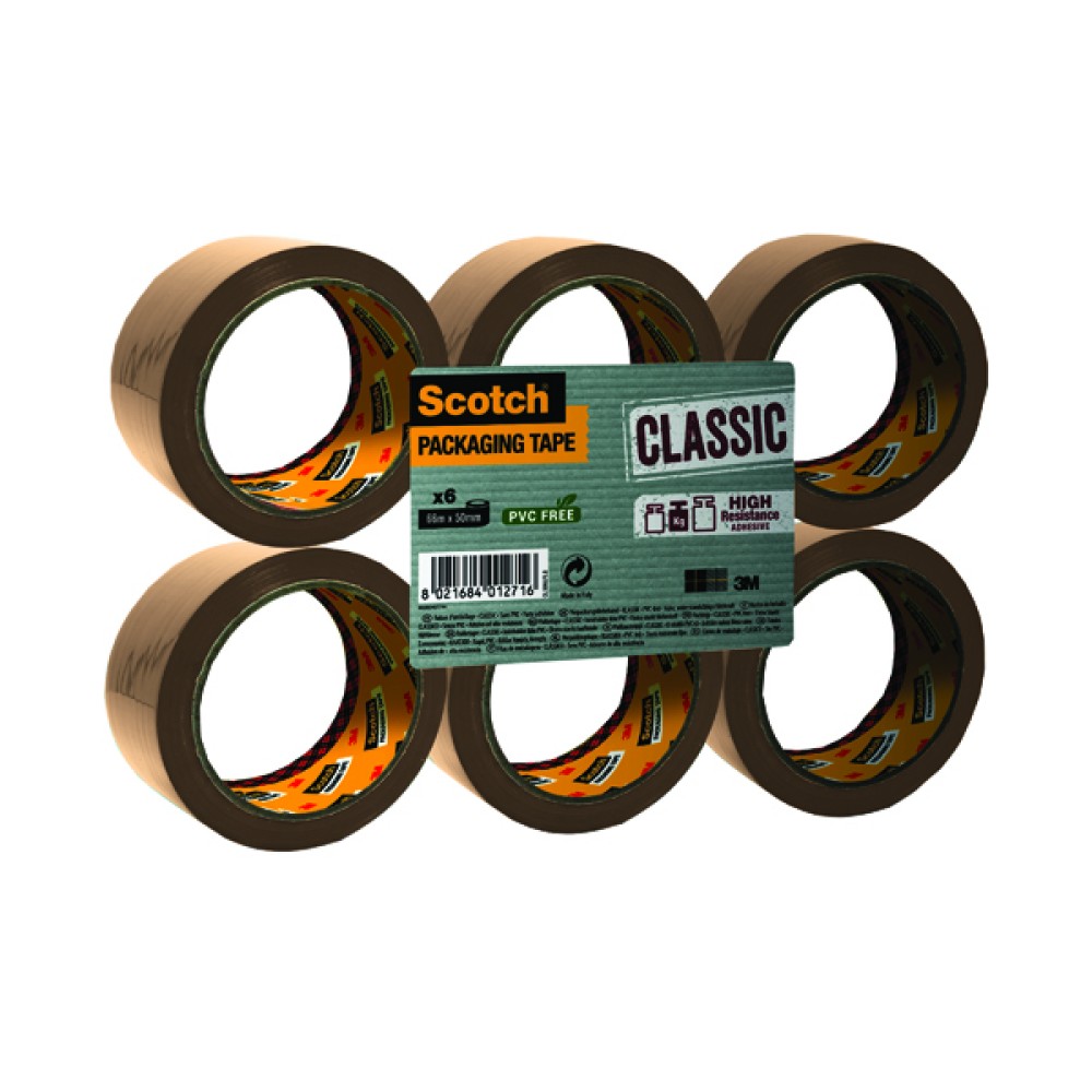 Scotch Buff Packaging Tape Polypropylene 50mm x 66m (6 Pack) C5066SF6