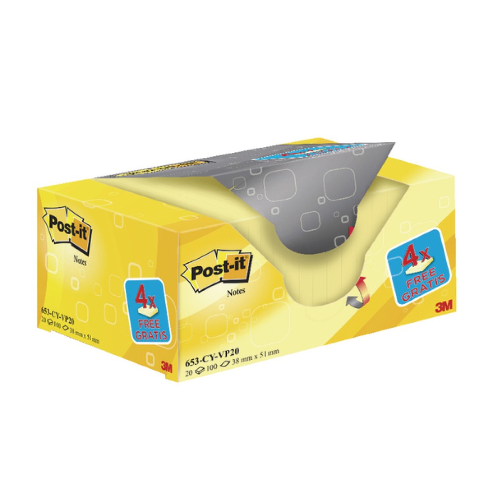 Post-it Notes 38 x 51mm Canary Yellow (20 Pack) 653CY-VP20