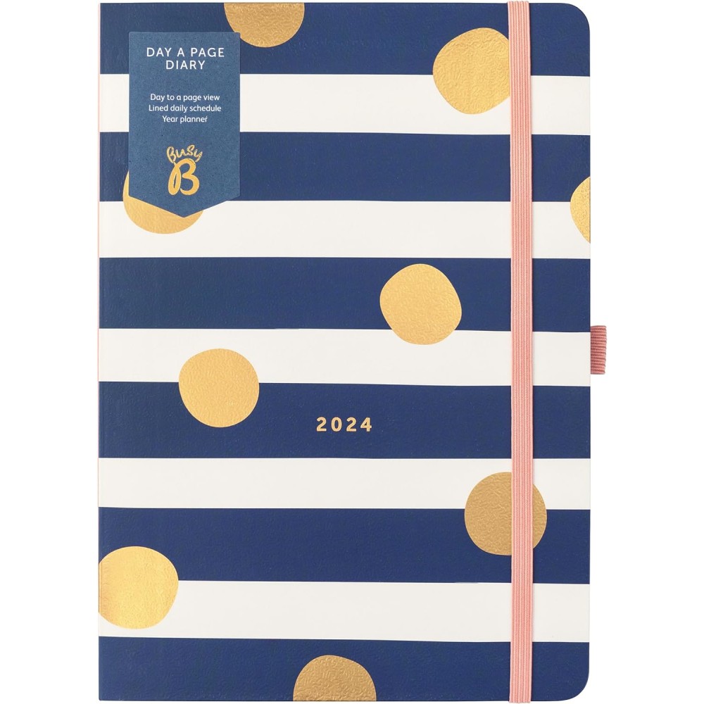 Busy B Day A Page Diary January to December 2024 - A5 Navy Stripe