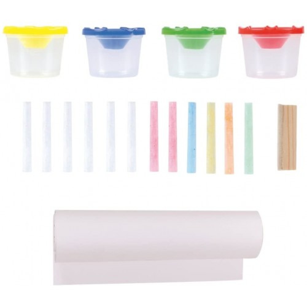 Bigjigs Toys Junior Art Easel with Chalks, Paint Pots, Paper Roll & Board Eraser