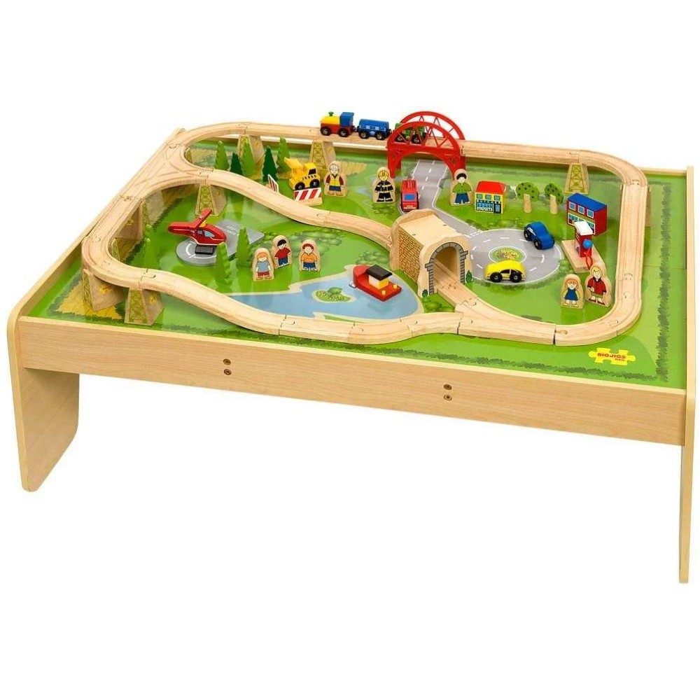 Bigjigs Wooden Train Set - with Table and 59pcs