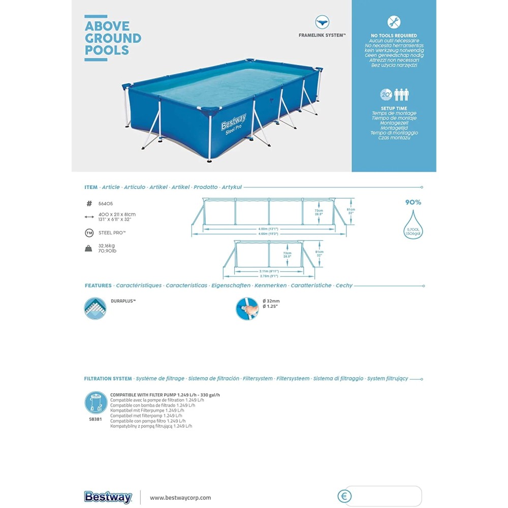 Bestway 13ft Steel Pro Frame Pool