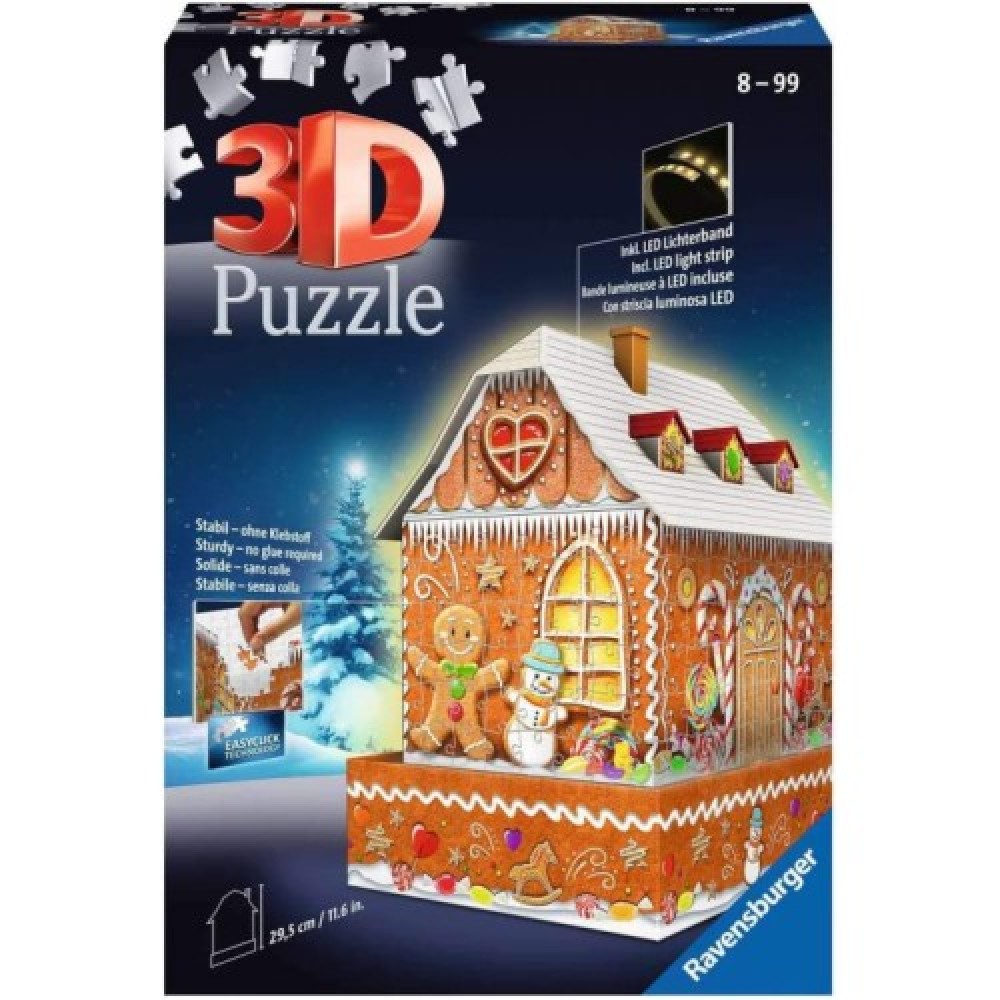 Ravensburger Christmas Gingerbread House Night Edition 216 Piece 3D Jigsaw Puzzle with LED Lighting