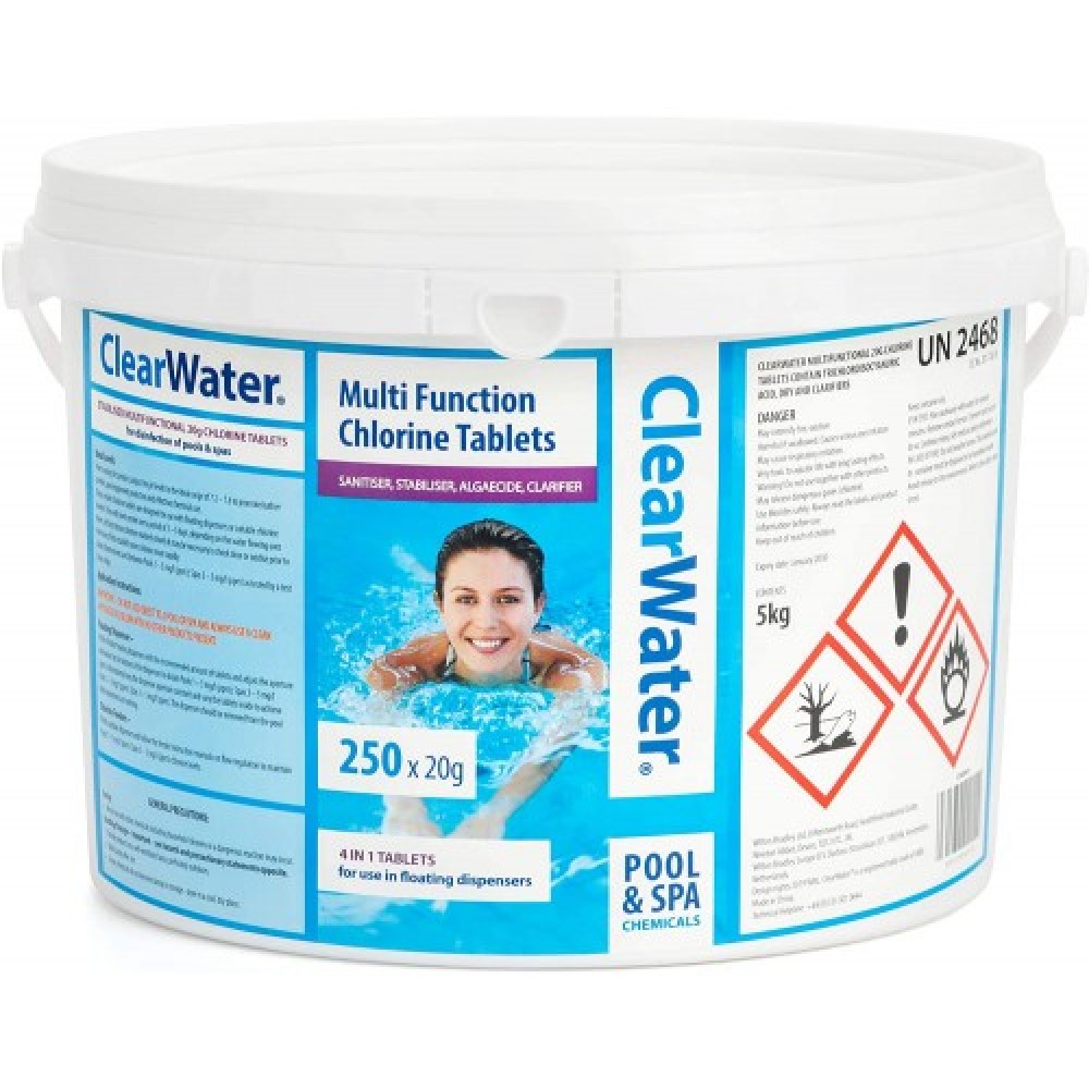 Clearwater 5kg Chlorine Swimming Pool Spa Mini 4 in 1 Multi Tablets 20g x250