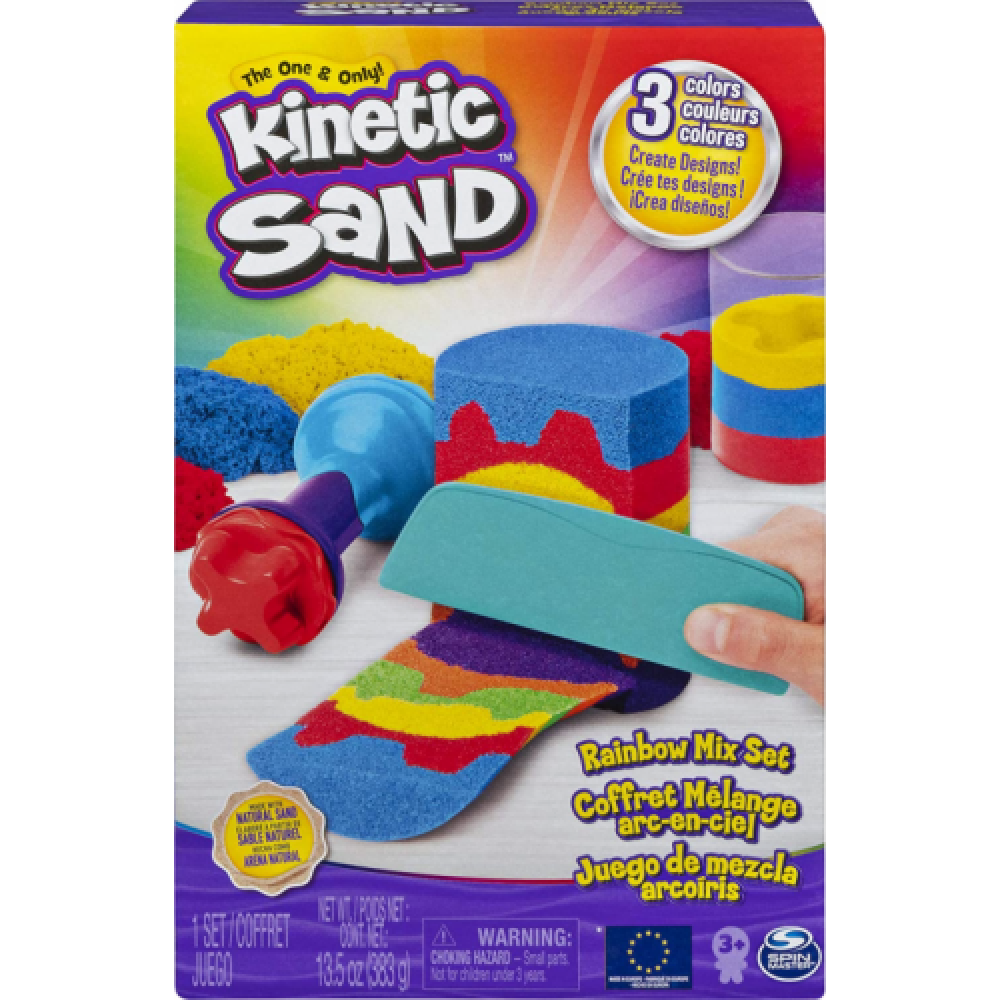 Rainbow Mix Set with 3 Colours of Kinetic Sand (382g) and 6 Tools