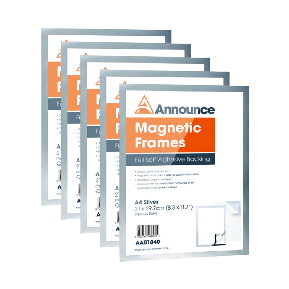 Announce Magnetic Frame A4 Silver (5 Pack) AA01841