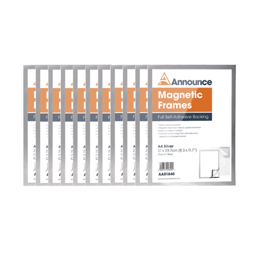 Announce Magnetic Frame A4 Silver (10 Pack) AA01842