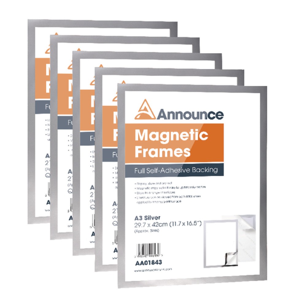 Announce Magnetic Frame A3 Silver (5 Pack) AA01844
