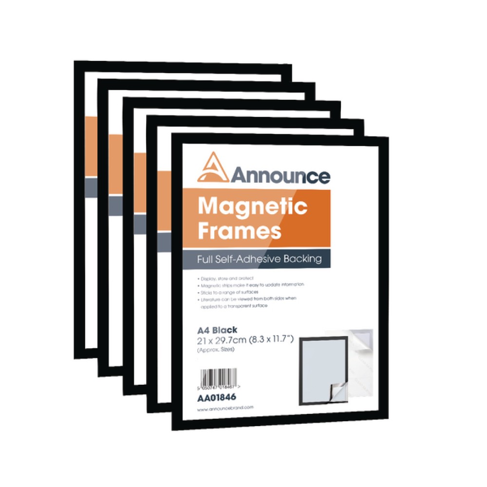Announce Magnetic Frame A4 Black (5 Pack) AA01847