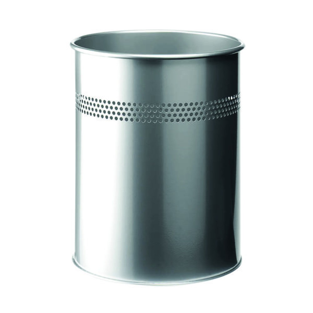 Durable Metal Waste Bin 15 Litre Silver 3300/23