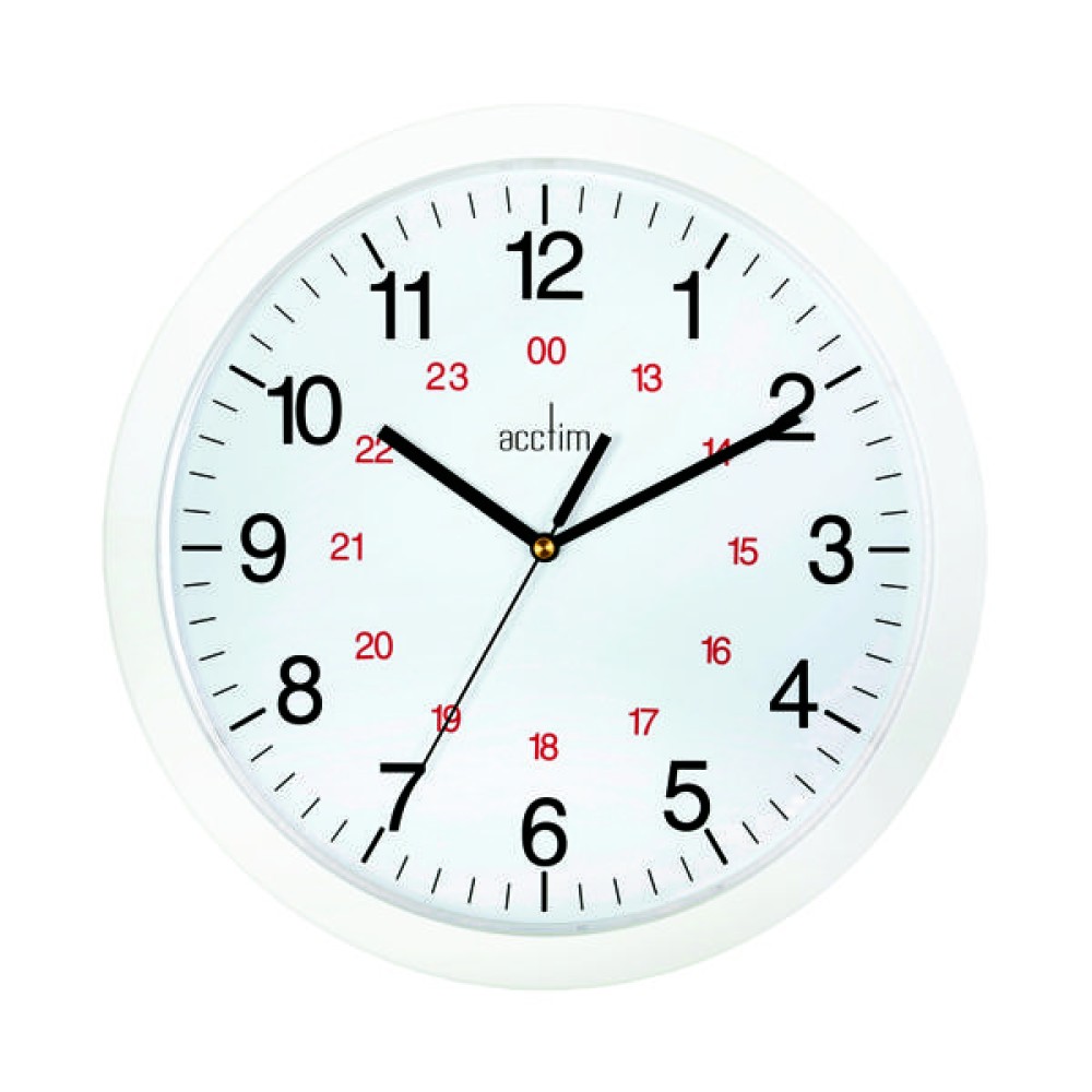 Acctim Metro 24 Hour Plastic Wall Clock 300mm White 21162