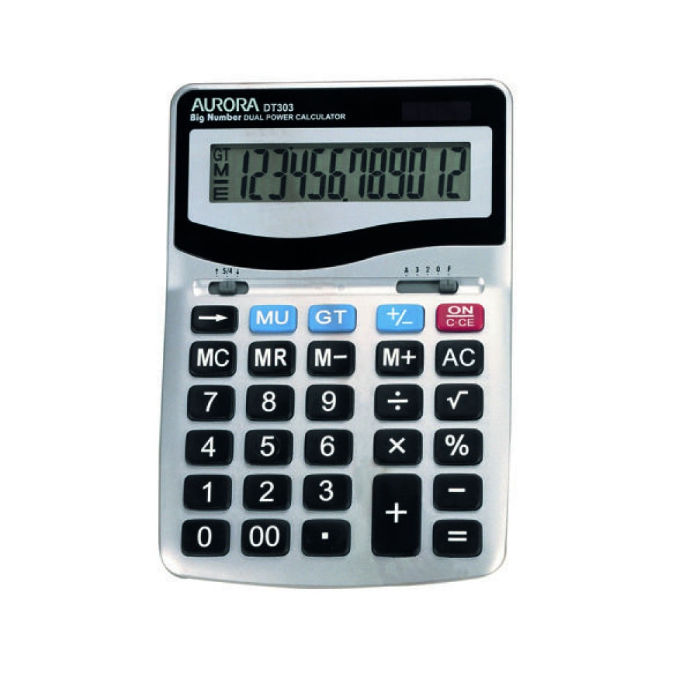 Aurora Grey/Black 12-Digit Desk Calculator DT303