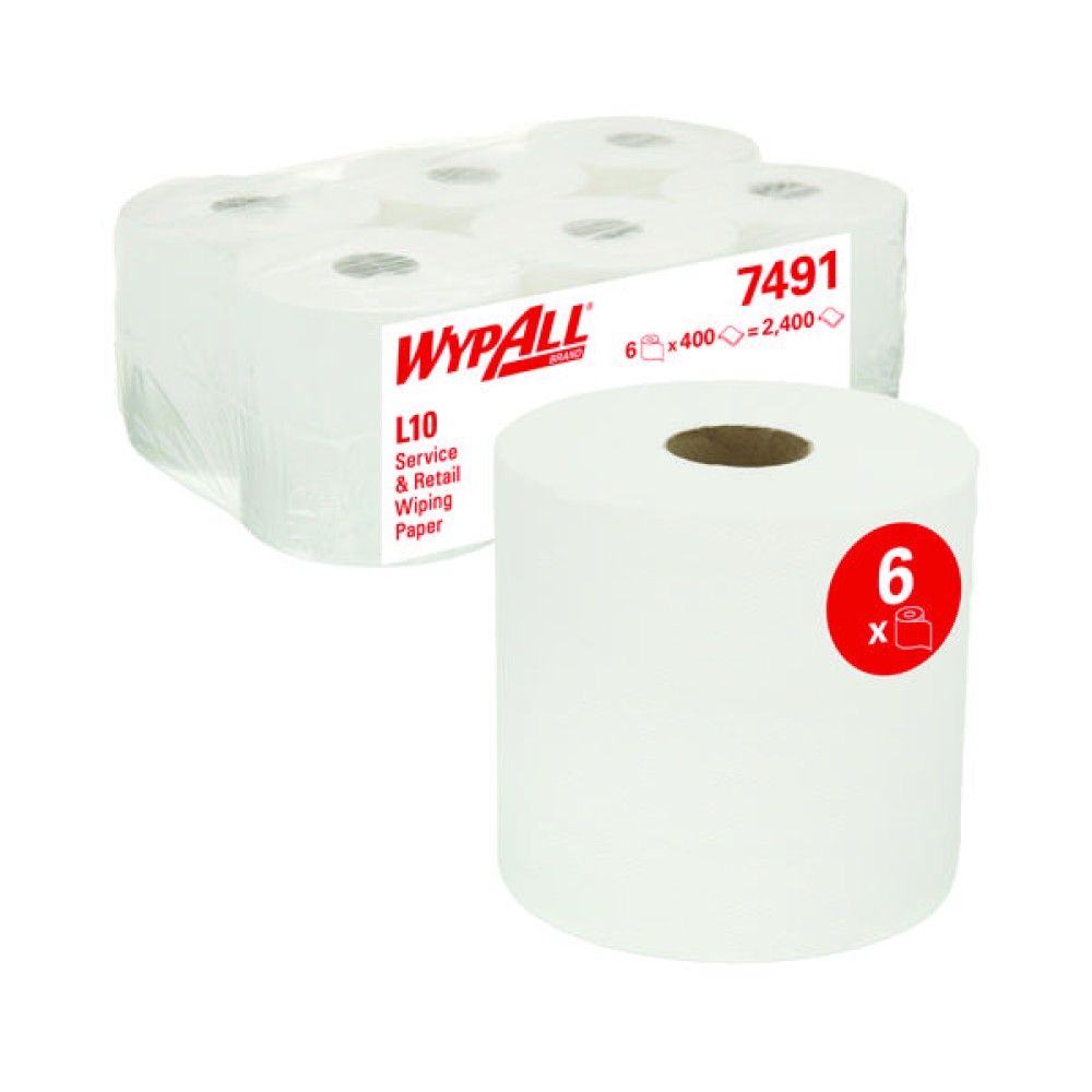 Wypall L10 Roll Control Wiper White 400 Sheets (6 Pack) 7491