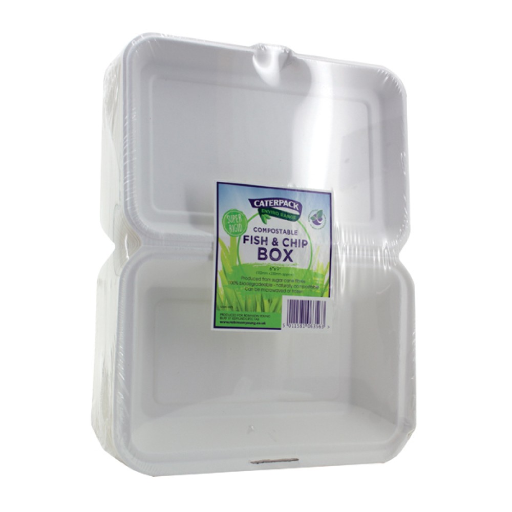 Caterpack Biodegradable Hinged Fish and Chip Container (50 Pack) RY10573 / B030