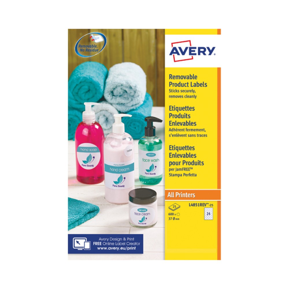 Avery Removable Labels Round 37mm 24 Per Sheet White (600 Pack) L4851REV-25