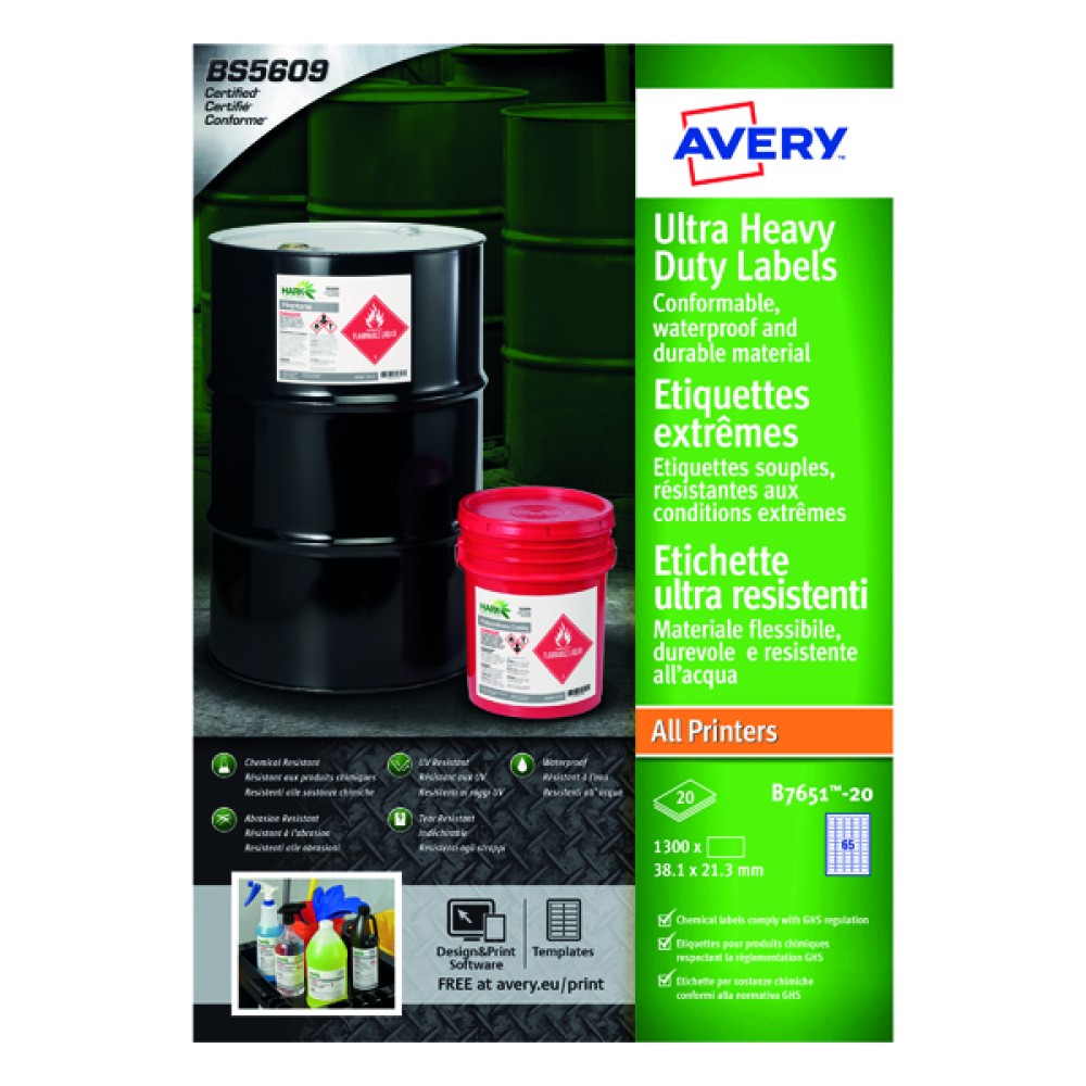 Avery Ultra Resistant Lavels 38x21mm (1300 Pack) B7651-20