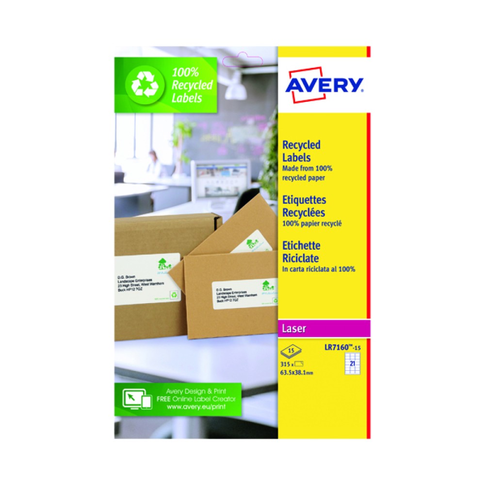 Avery Recycled Address Labels 21/Sheet White (315 Pack) LR7160-15