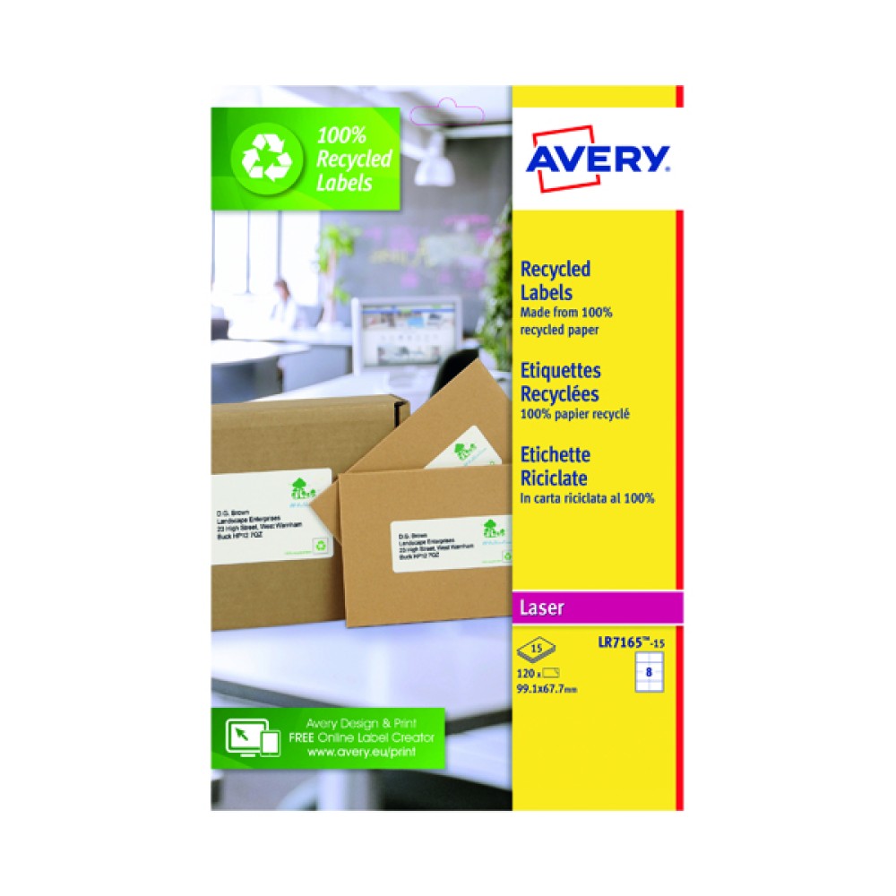 Avery Recycled Parcel Labels 8 Per Sheet White (120 Pack) LR7165-15