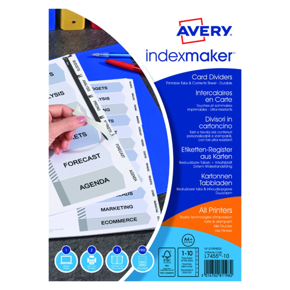 Avery 10-Part Index Maker Divider White A4 Extra-Wide  01999001