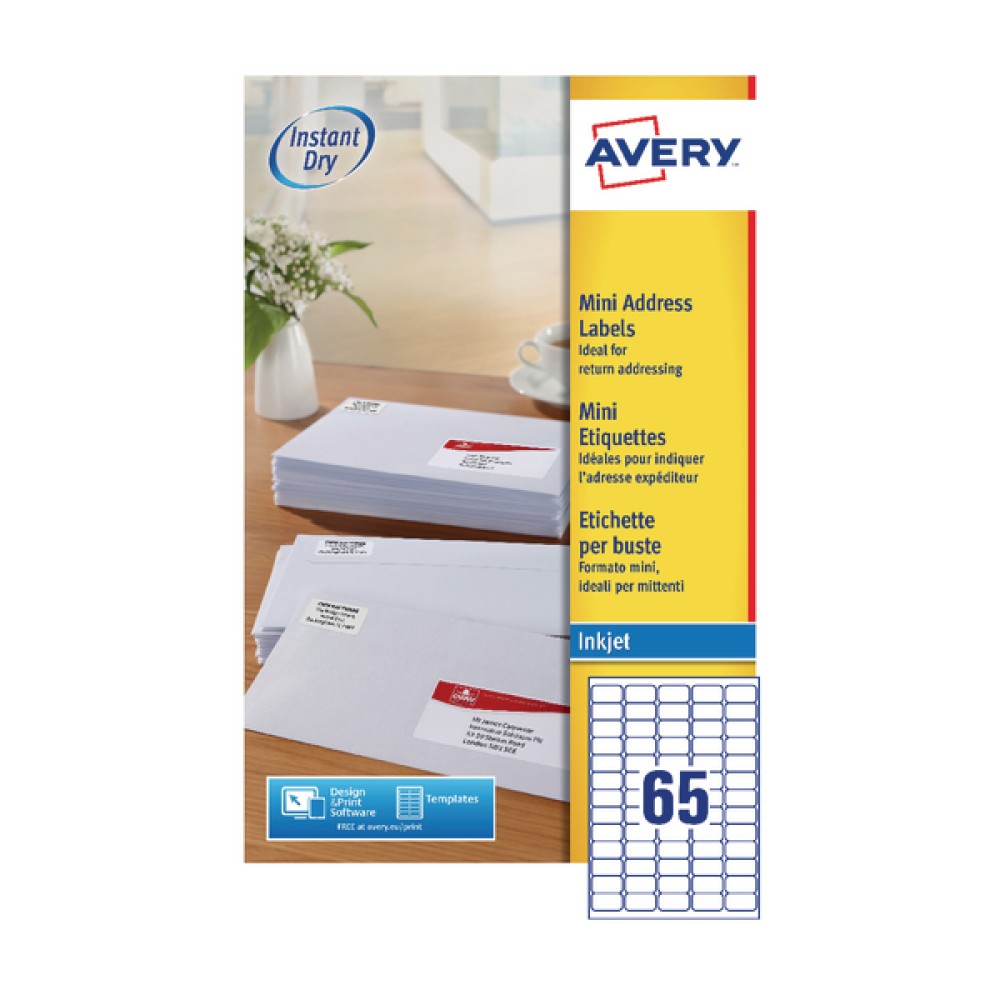 Avery Inkjet Mini Labels 38.1x21.2mm 65 Per Sheet White (1625 Pack) J8651-25