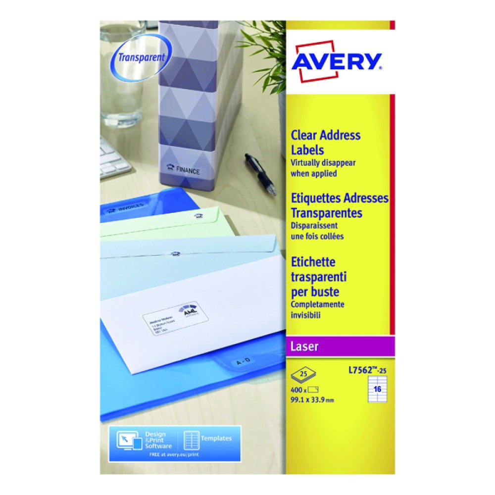 Avery Clear Laser Labels 99x34mm (400 Pack) L7562-25