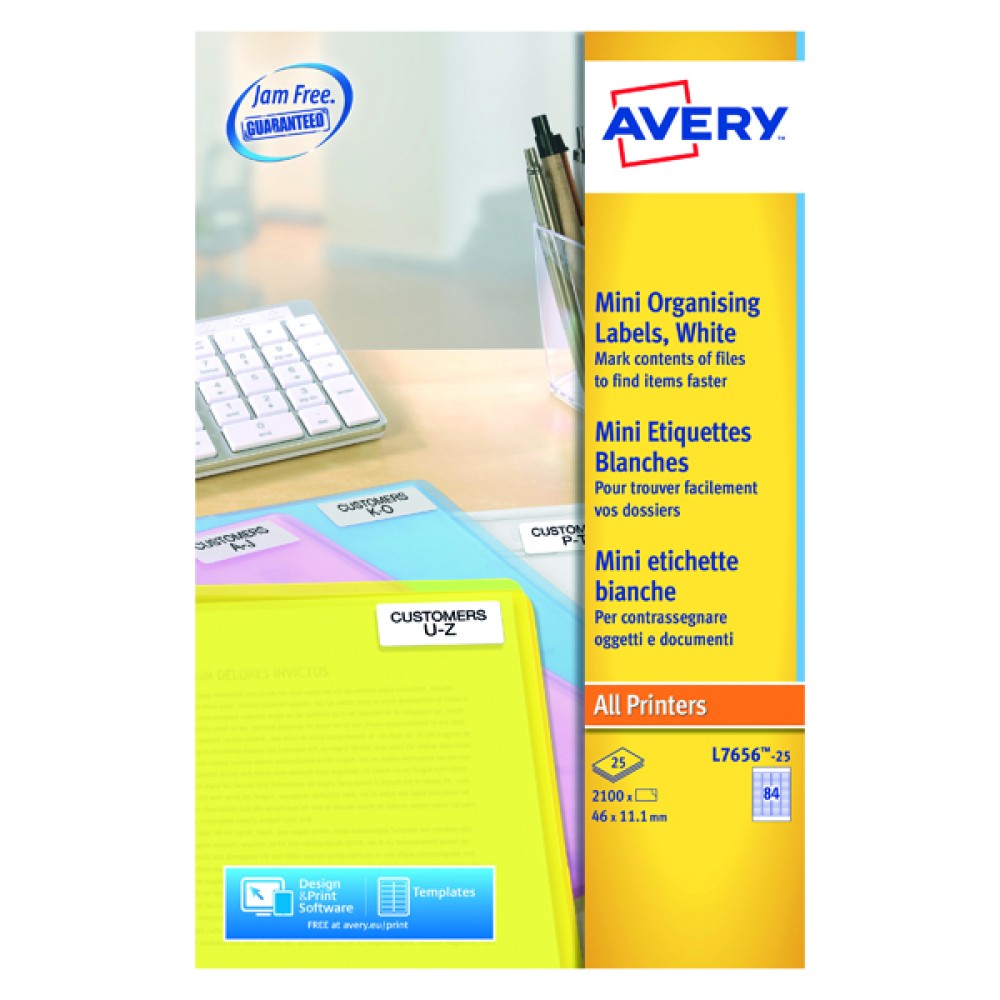 Avery Mini Laser Labels 46mmx11.11mm 84 Per Sheet White (2100 Pack) L7656-25