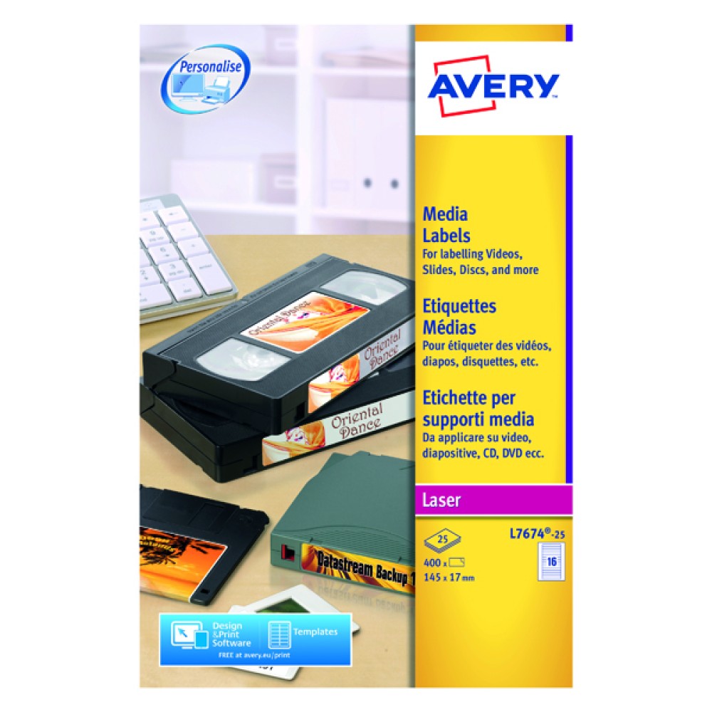 Avery Video Spine Label 145x17mm 16 Per Sheet White (400 Pack) L7674-25