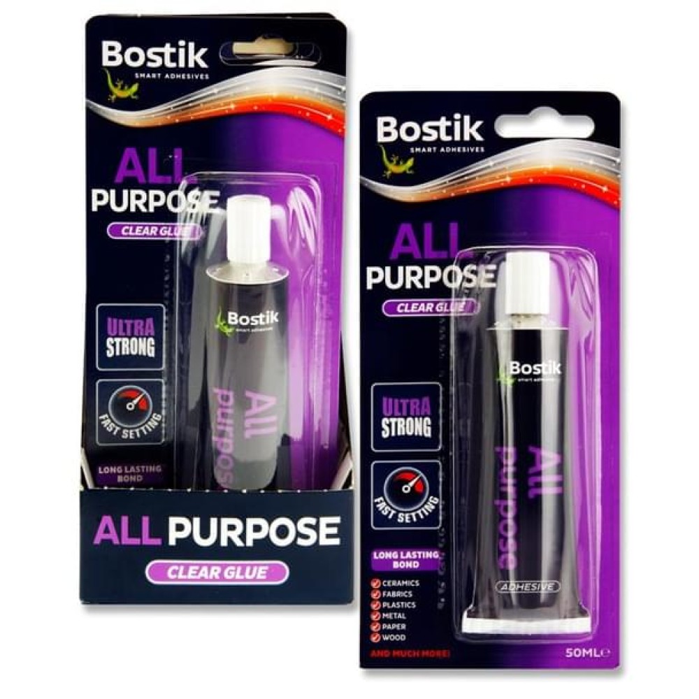 BOSTIK 50ml GLU & FIX ALL PURPOSE CLEAR GLUE