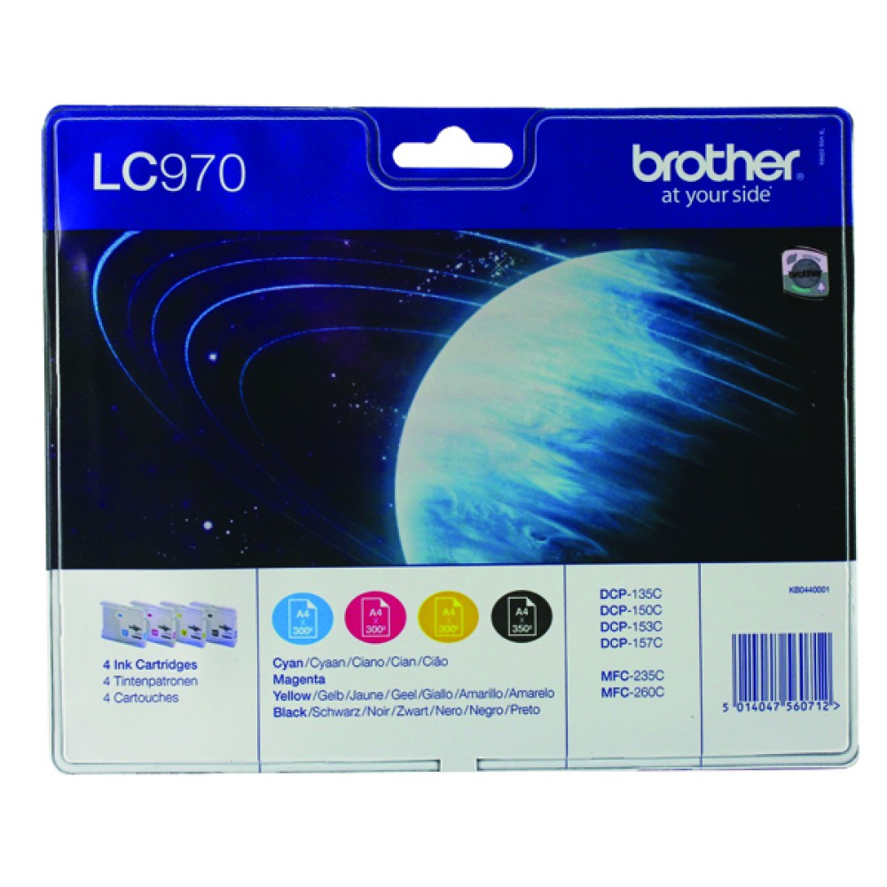 Brother LC-970 Black/Cyan/magenta/Yellow Inkjet Cartridge (4 Pack) LC970VALBP