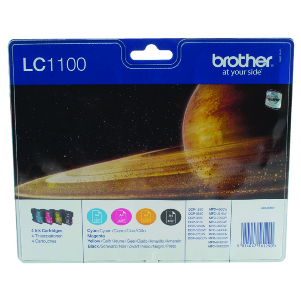 Brother LC-1100 Black/Cyan/magenta/Yellow Inkjet Cartridge (4 Pack) LC1100VALBP