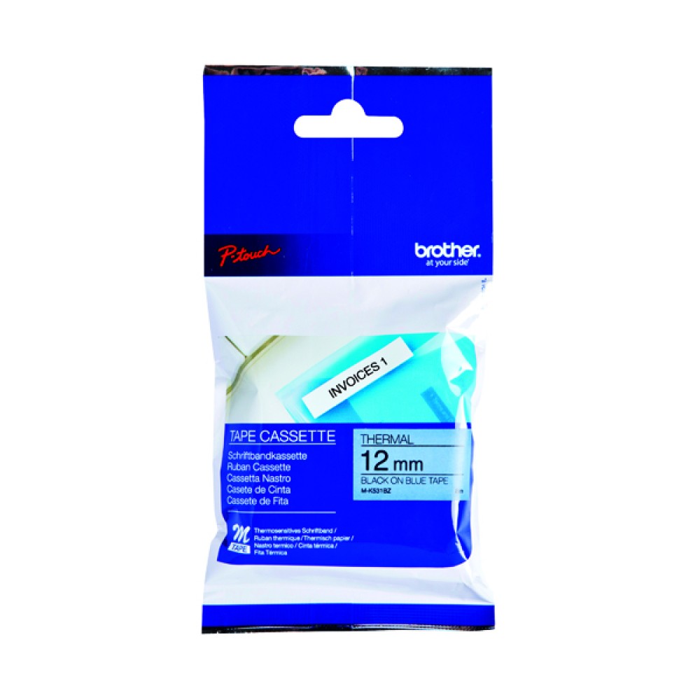 Brother P-Touch Labelling Tape 12mm x 8m Black on Blue Blister MK531BZ