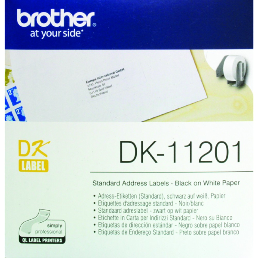 Brother Black on White Paper Standard Address Labels (400 Pack) DK11201