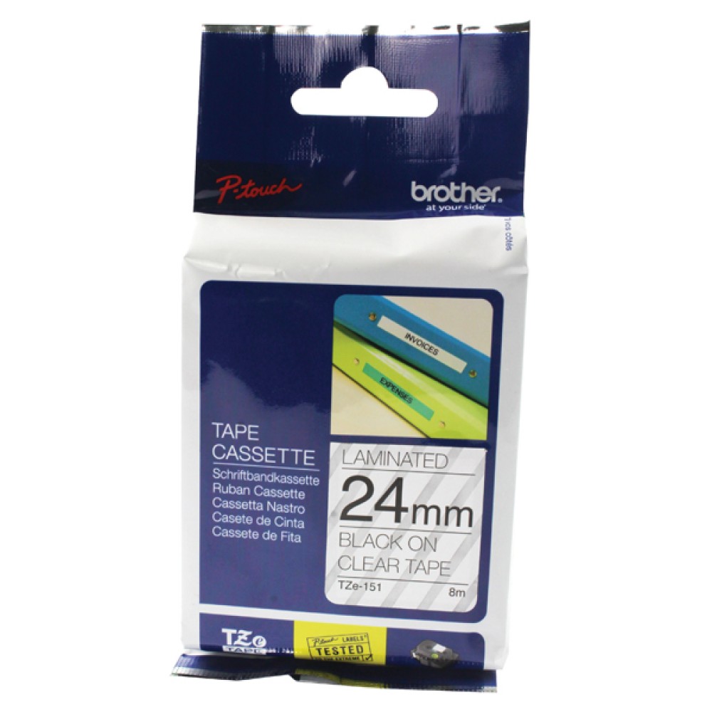 Brother P-Touch TZe 24mm Black on Clear Labelling Tape TZE151