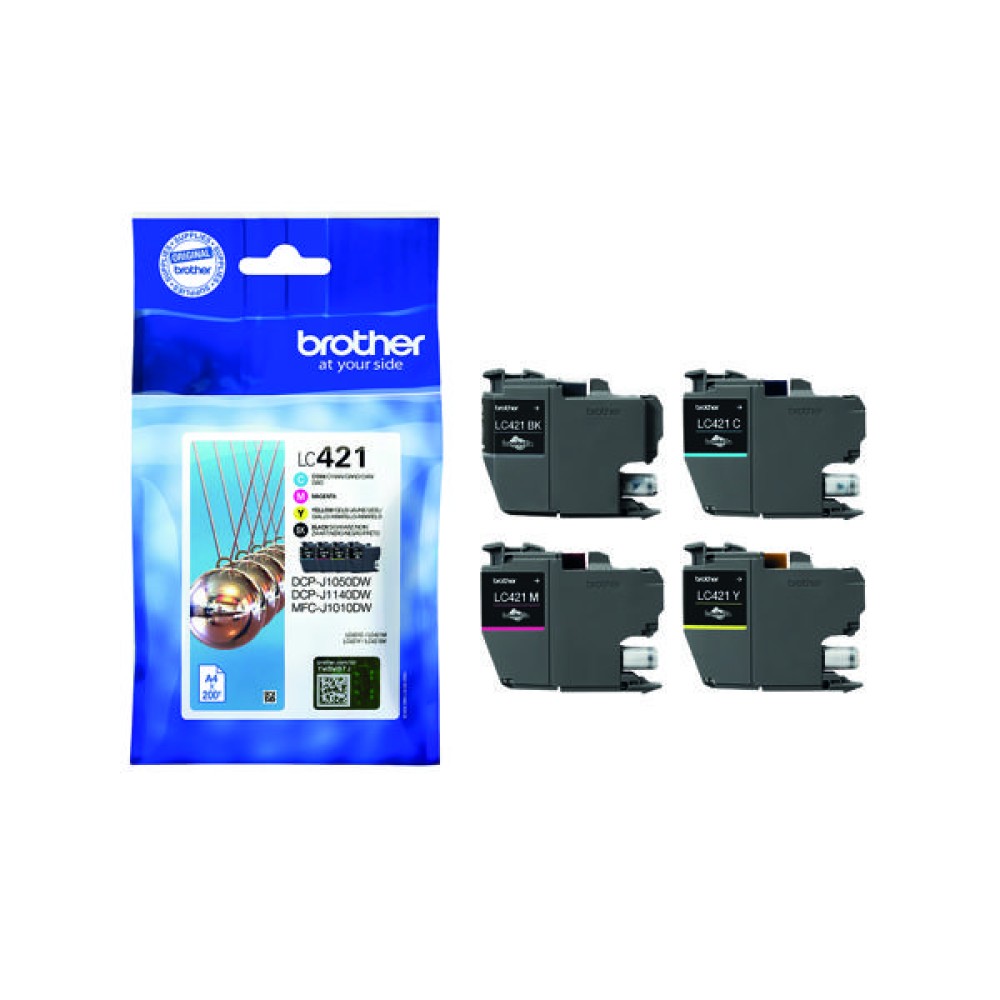 Brother Genuine Ink Cartridge Standard Yield Black Cyan Magenta and Yellow LC421VAL