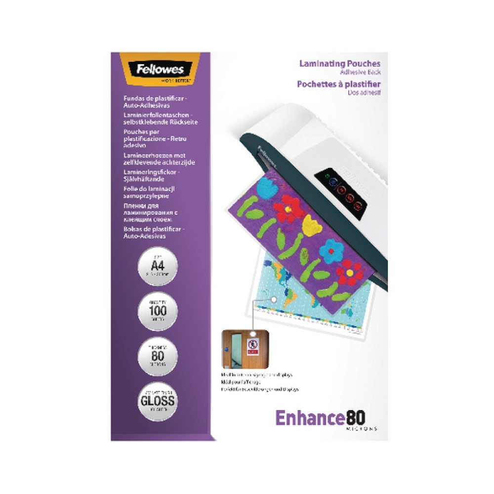 Fellowes A4 Self Adhesive Enhance Laminating Pouches 160 Micron (100 Pack) 53022