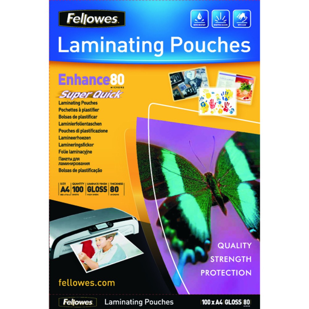 Fellowes Super Quick A4 Laminating Pouches 160 Micron (100 Pack) 5440001