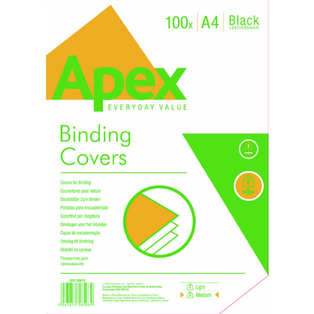 Fellowes Apex Black Leatherboard Covers A4 (100 Pack) 6501001