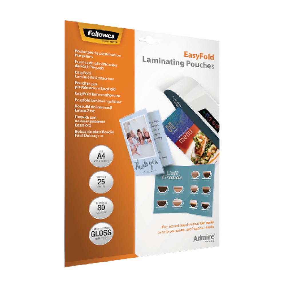 Fellowes Admire EasyFold A4 Laminating Pouches 160 Micron (25 Pack) 5601901