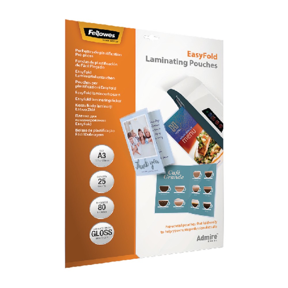 Fellowes Admire EasyFold A3 Laminating Pouches 160 Micron (25 Pack) 5602001