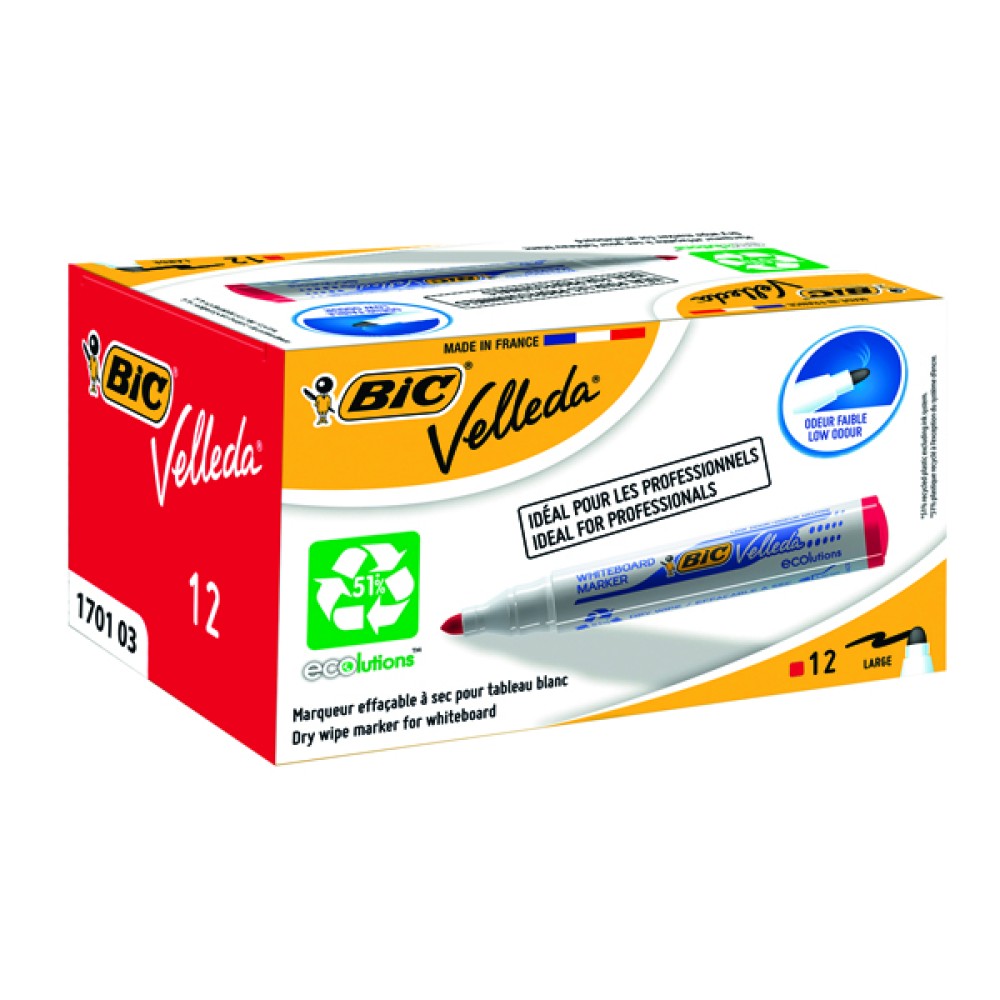 Bic Velleda 1701 Whiteboard Marker Bullet Tip Red (12 Pack) 1199170103