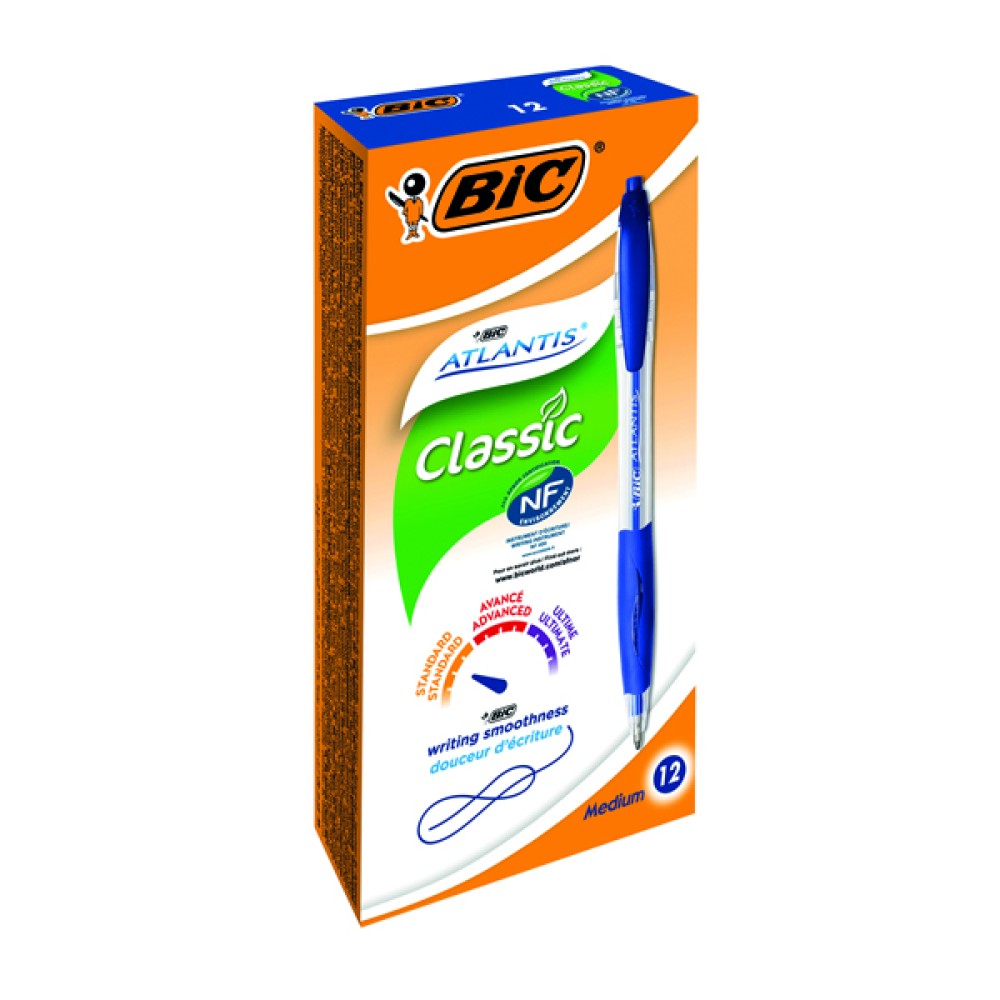 Bic Atlantis Retractable Ballpoint Pen Medium Blue (12 Pack) 1199013670