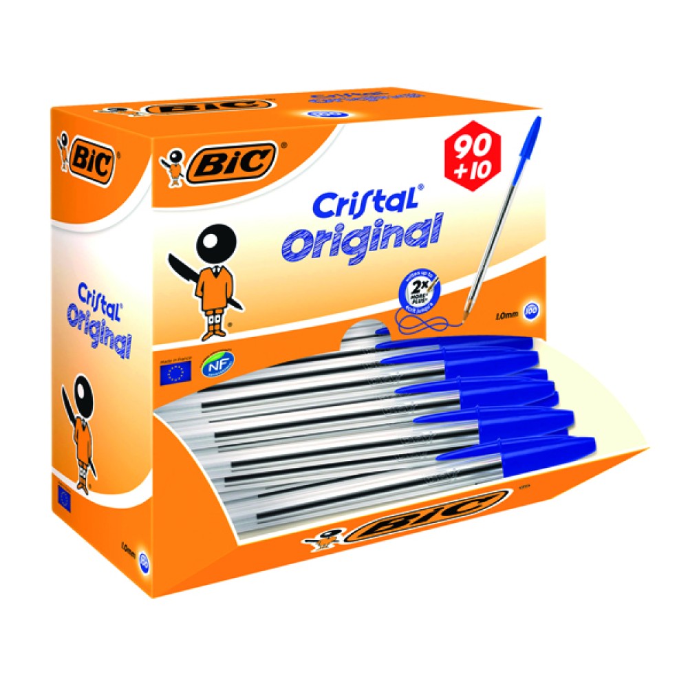 Bic Cristal Ballpoint Pen Medium Blue  (100 Pack) 896039