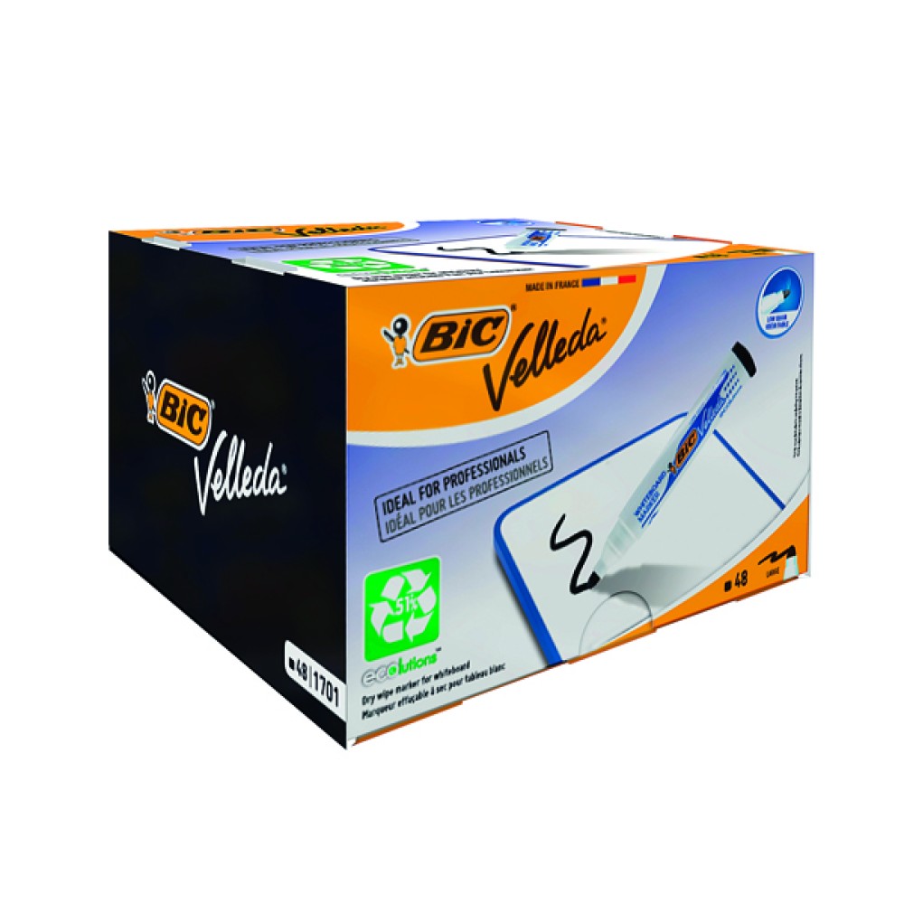 Bic Velleda 1701 Drywipe Marker Bullet Tip Black (48 Pack) 927258