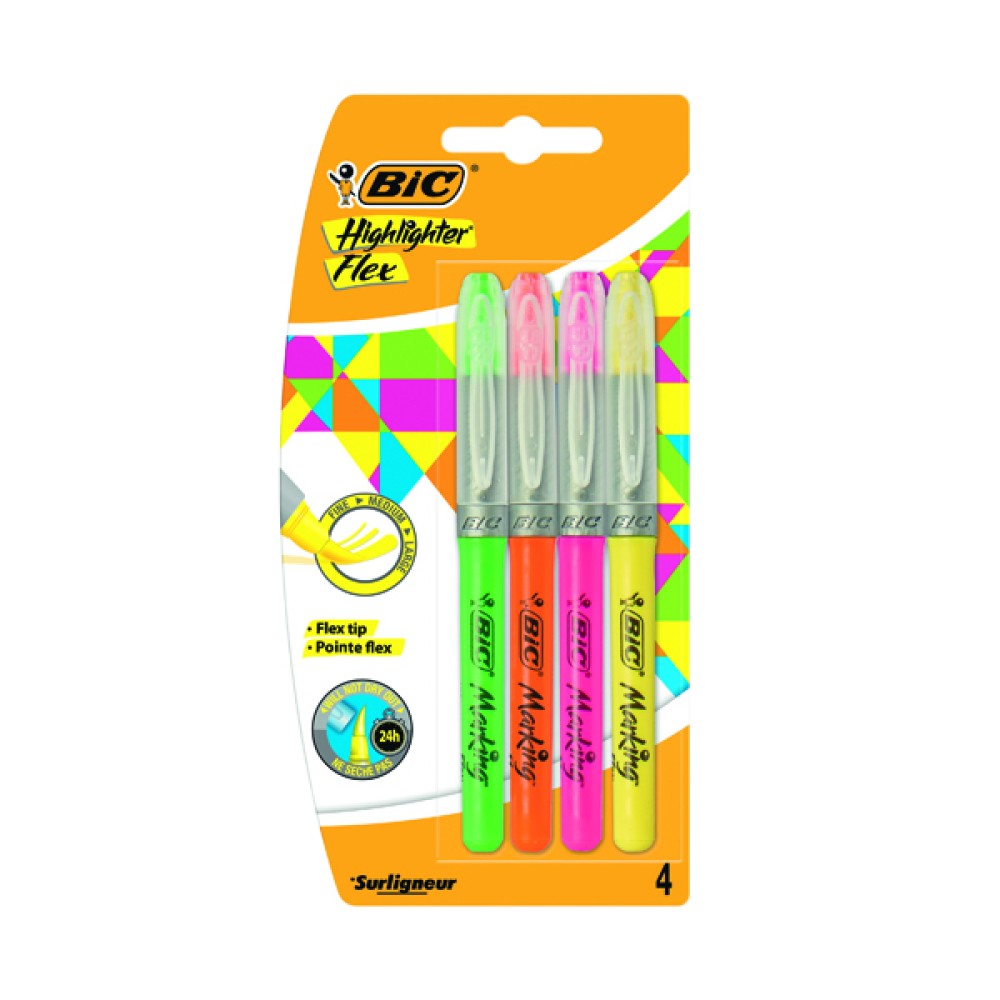Bic Highlighter Flex Brush Tip Assorted Colours (4 Pack) 942041