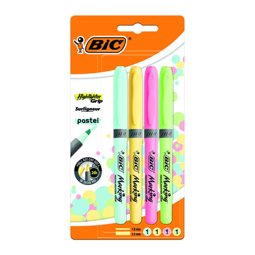 Bic Highlighter Grip Assorted Pastel (4 Pack) 964859